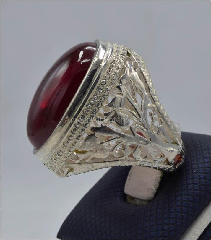 AAE 5832 Chandi Ring 925, Stone: Irani Poota Yaqoot - AmeerAliEnterprises