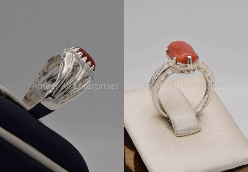 Silver Couple Rings: Pair 97, Stone: Marjan - AmeerAliEnterprises