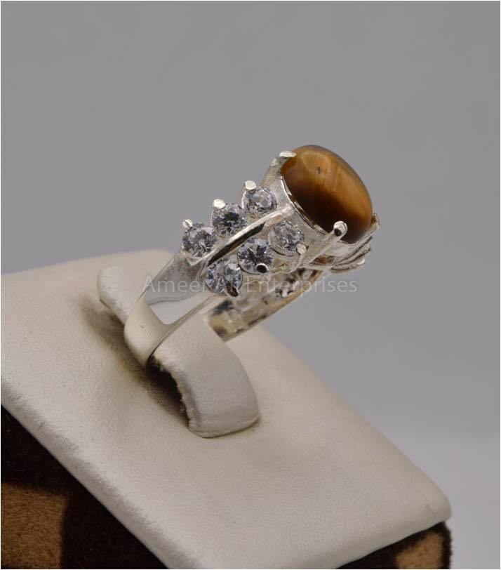 AAE 2496 Chandi Ring 925, Stone: Tiger's Eye - AmeerAliEnterprises