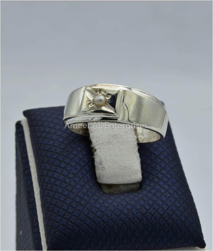 AAE 9810 Chandi Ring 925, Stone Pearl - AmeerAliEnterprises