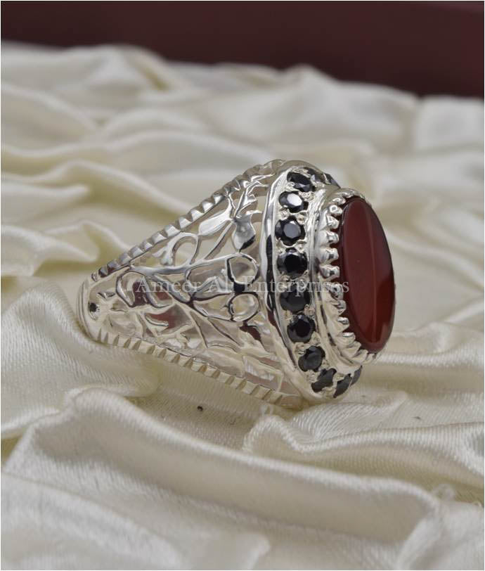 AAE 6691 Chandi Ring 925, Stone: Red Aqeeq