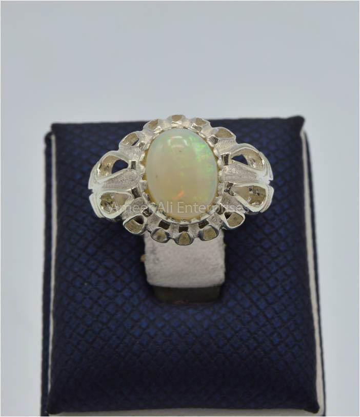 AAE 0327 Chandi Ring 925, Stone Opal (White) - AmeerAliEnterprises