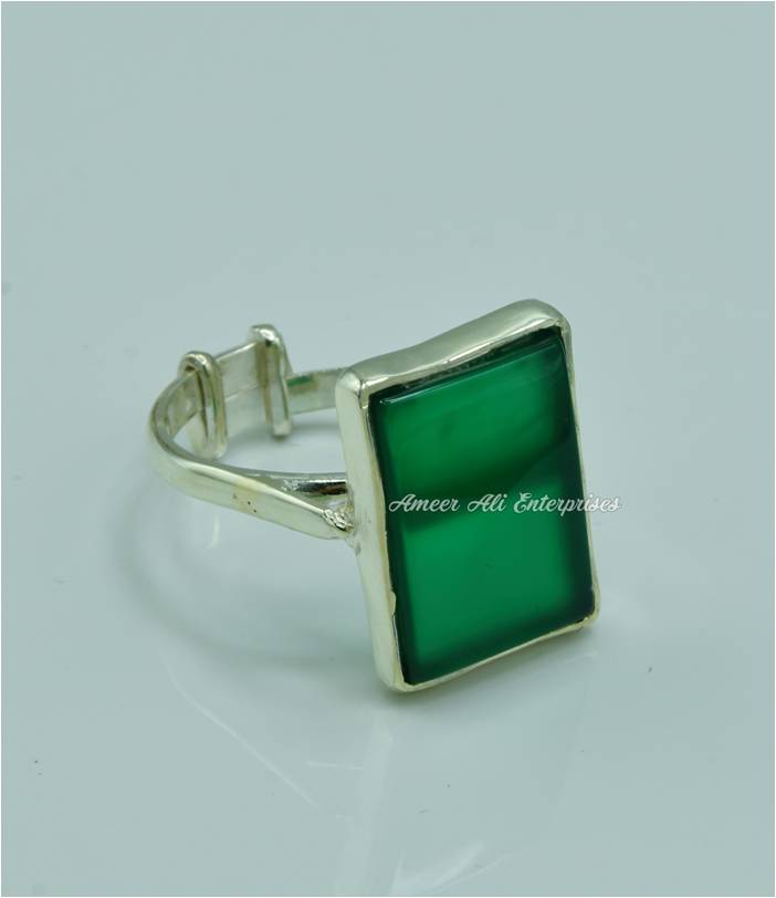 AAE 6818 Chandi Ring 925, Stone: Green Aqeeq