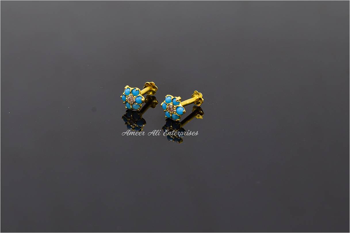 AAE 6921 Gold Ear Studs, Stone: Zircon & Feroza