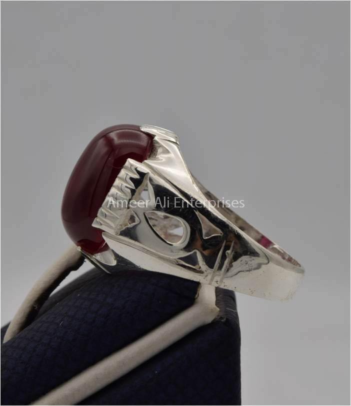 AAE 2204 Chandi Ring 925, Stone: Irani Poota Yaqoot (Anari Yaqoot) - AmeerAliEnterprises