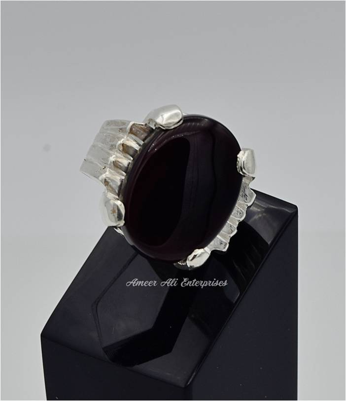 AAE 6563 Chandi Ring 925, Stone: Yamni Aqeeq