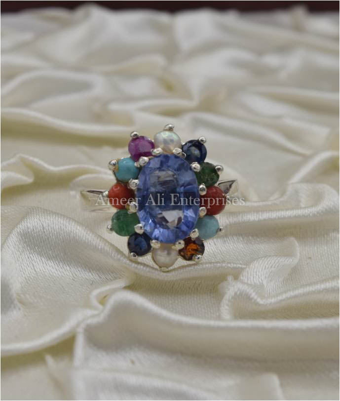 AAE 3503 Chandi Ring 925, Stone: Navratan (Nine Original Stones)