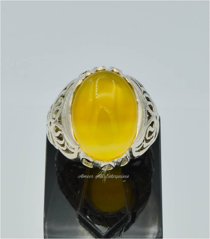 AAE 6284 Chandi Ring 925, Stone: Yellow Aqeeq
