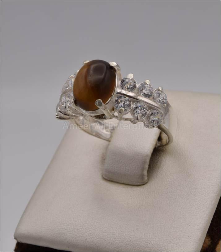 AAE 2496 Chandi Ring 925, Stone: Tiger's Eye - AmeerAliEnterprises