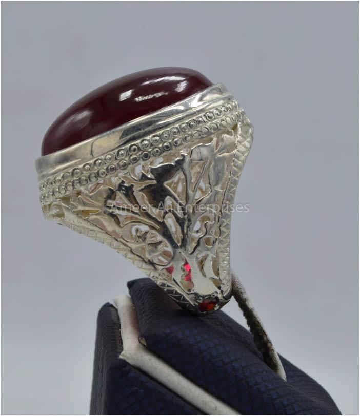AAE 5832 Chandi Ring 925, Stone: Irani Poota Yaqoot - AmeerAliEnterprises