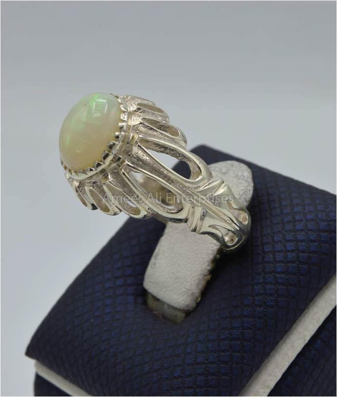 AAE 0327 Chandi Ring 925, Stone Opal (White) - AmeerAliEnterprises