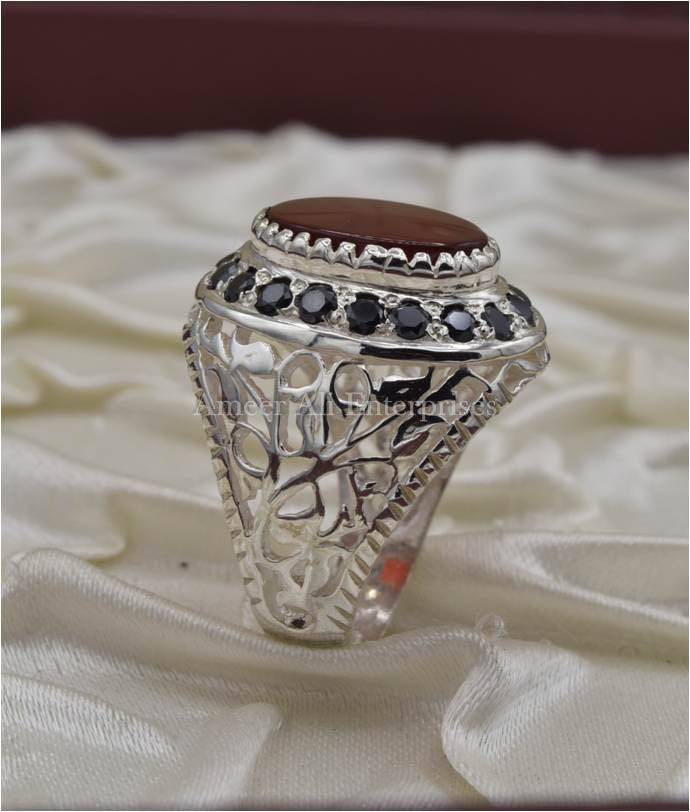 AAE 6691 Chandi Ring 925, Stone: Red Aqeeq