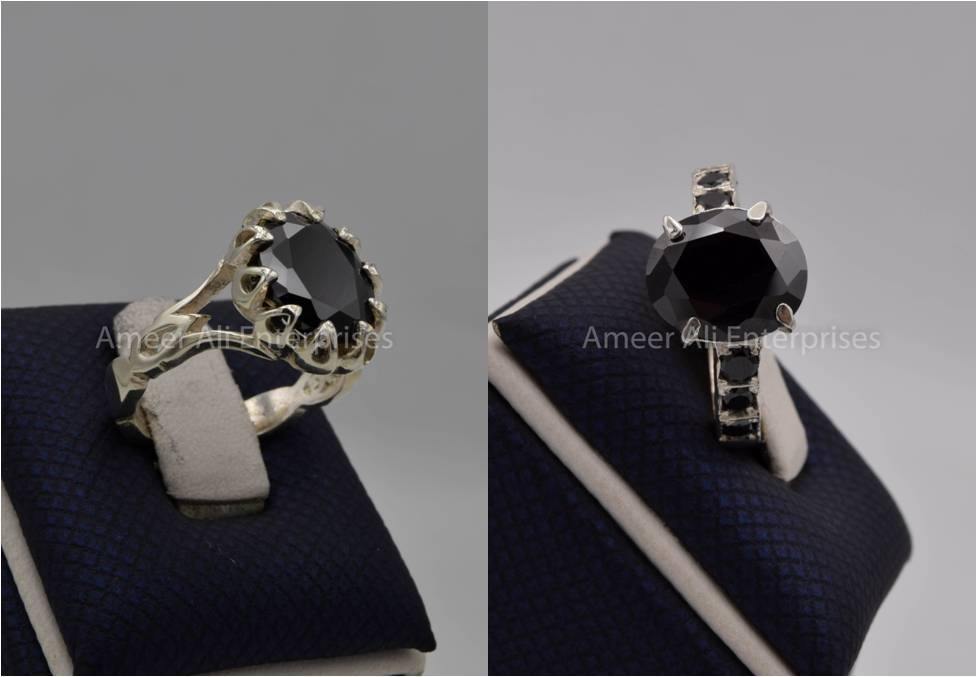 Silver Couple Rings: Pair 116, Stone: Zircon - AmeerAliEnterprises