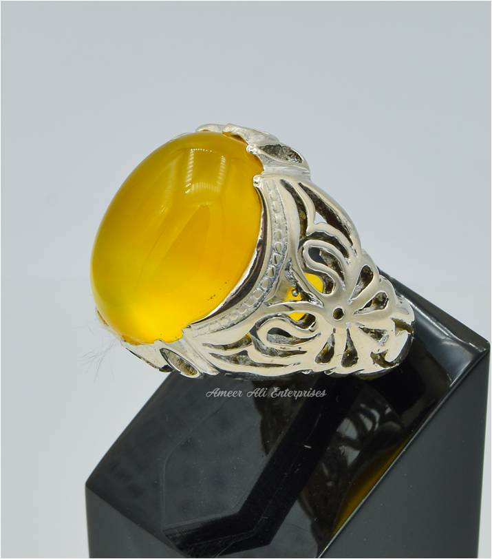 AAE 6284 Chandi Ring 925, Stone: Yellow Aqeeq