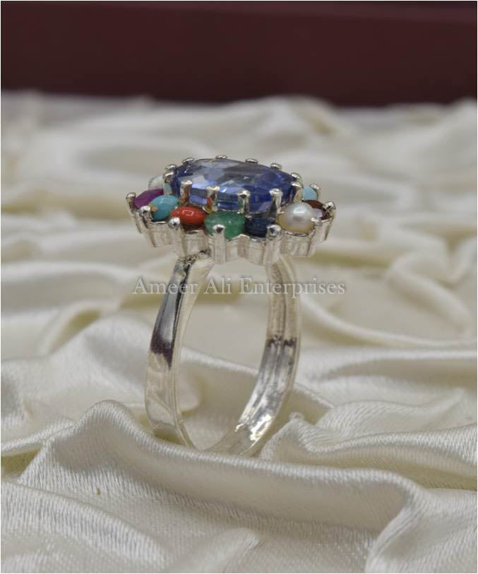 AAE 3503 Chandi Ring 925, Stone: Navratan (Nine Original Stones)