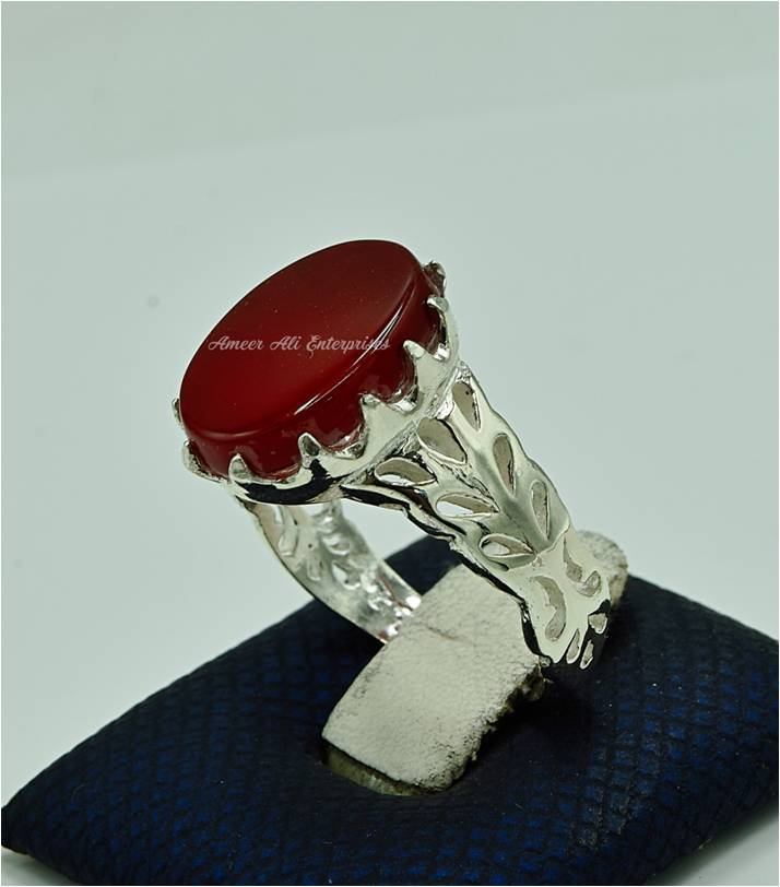 AAE 1214 Chandi Ring 925, Stone: Red Aqeeq