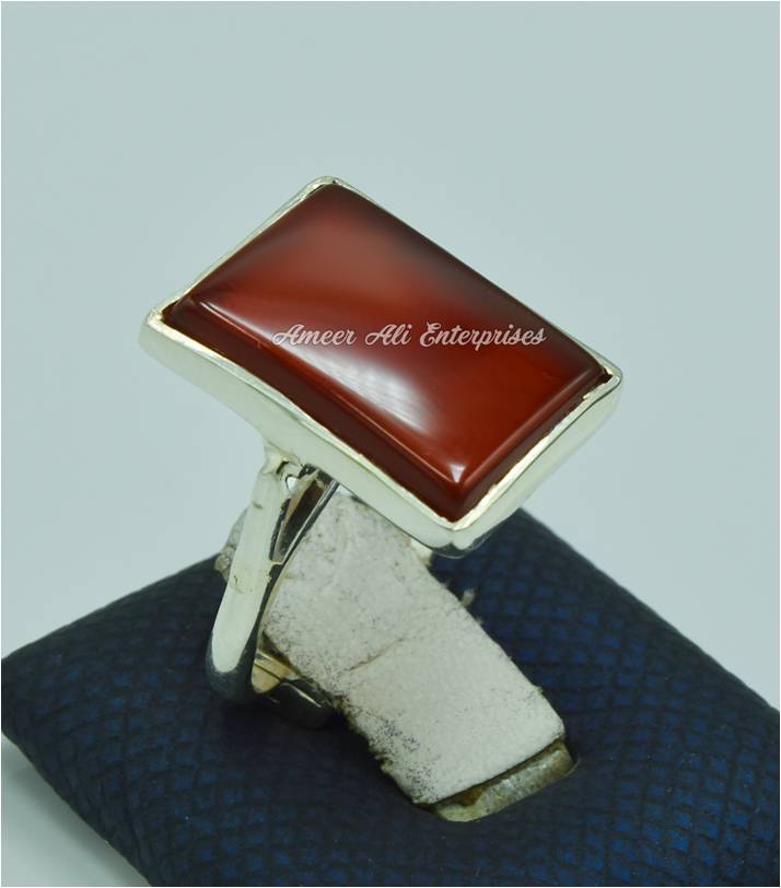 AAE 6819 Chandi Ring 925, Stone: Red Aqeeq
