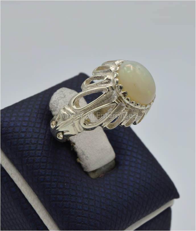AAE 0327 Chandi Ring 925, Stone Opal (White) - AmeerAliEnterprises