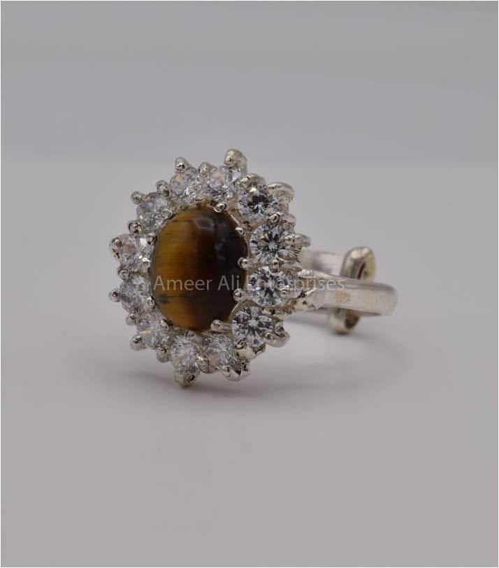 AAE 5568 Chandi Ring 925, Stone: Tiger's Eye - AmeerAliEnterprises