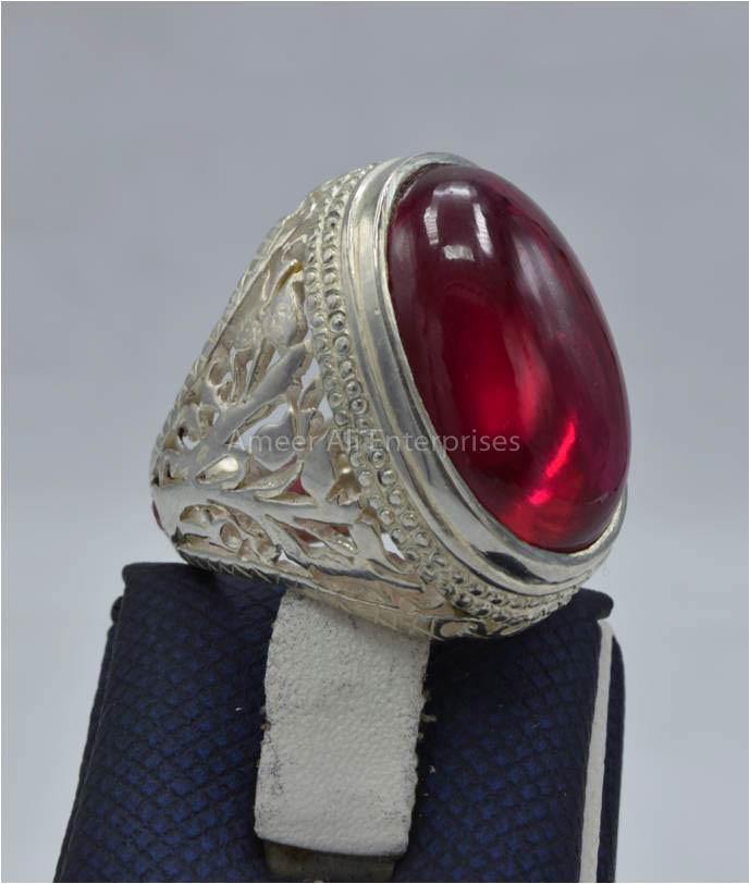 AAE 5832 Chandi Ring 925, Stone: Irani Poota Yaqoot - AmeerAliEnterprises