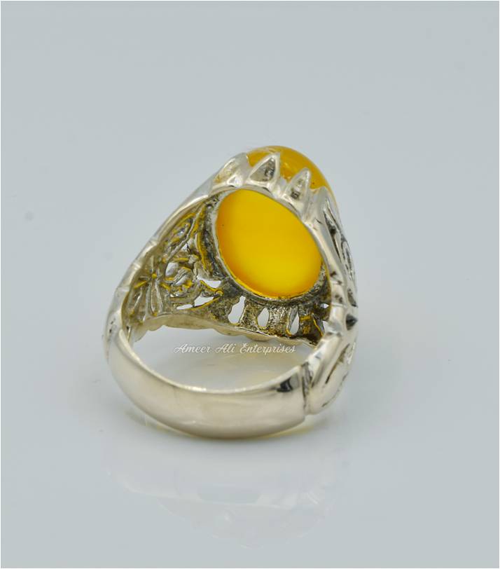 AAE 6284 Chandi Ring 925, Stone: Yellow Aqeeq