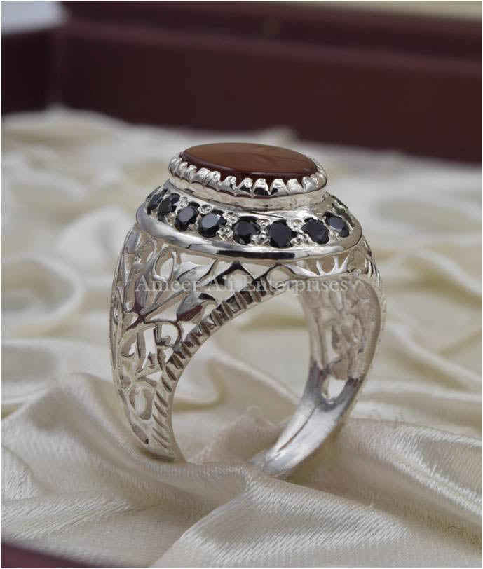 AAE 6691 Chandi Ring 925, Stone: Red Aqeeq