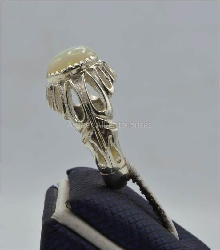 AAE 0327 Chandi Ring 925, Stone Opal (White) - AmeerAliEnterprises