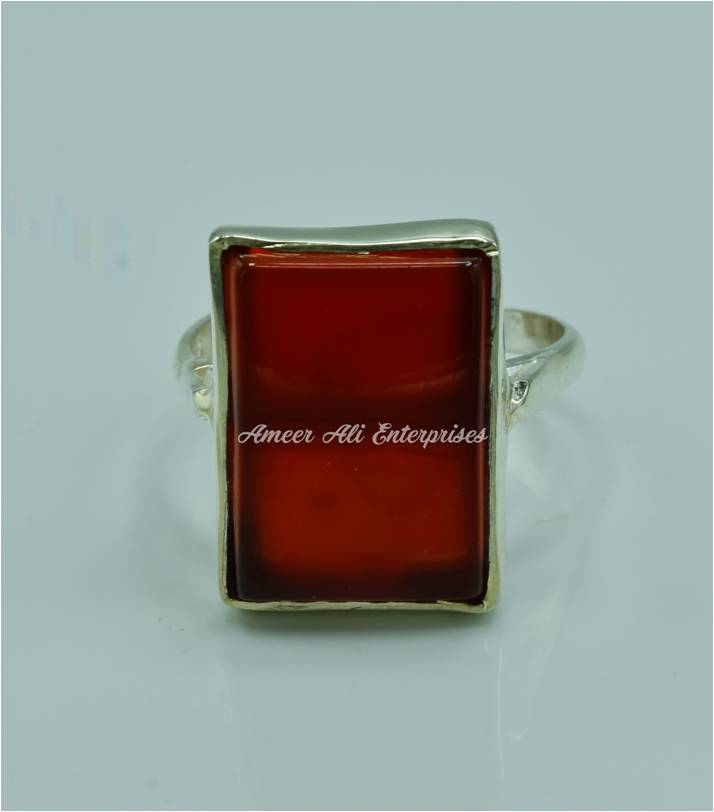 AAE 6819 Chandi Ring 925, Stone: Red Aqeeq