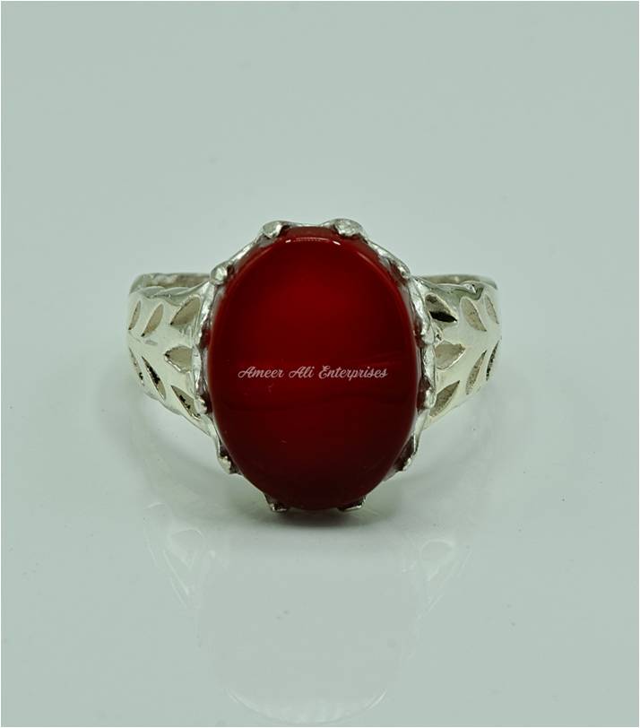 AAE 1214 Chandi Ring 925, Stone: Red Aqeeq
