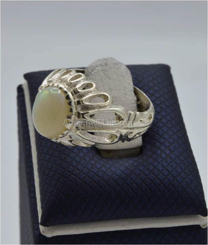 AAE 0327 Chandi Ring 925, Stone Opal (White) - AmeerAliEnterprises