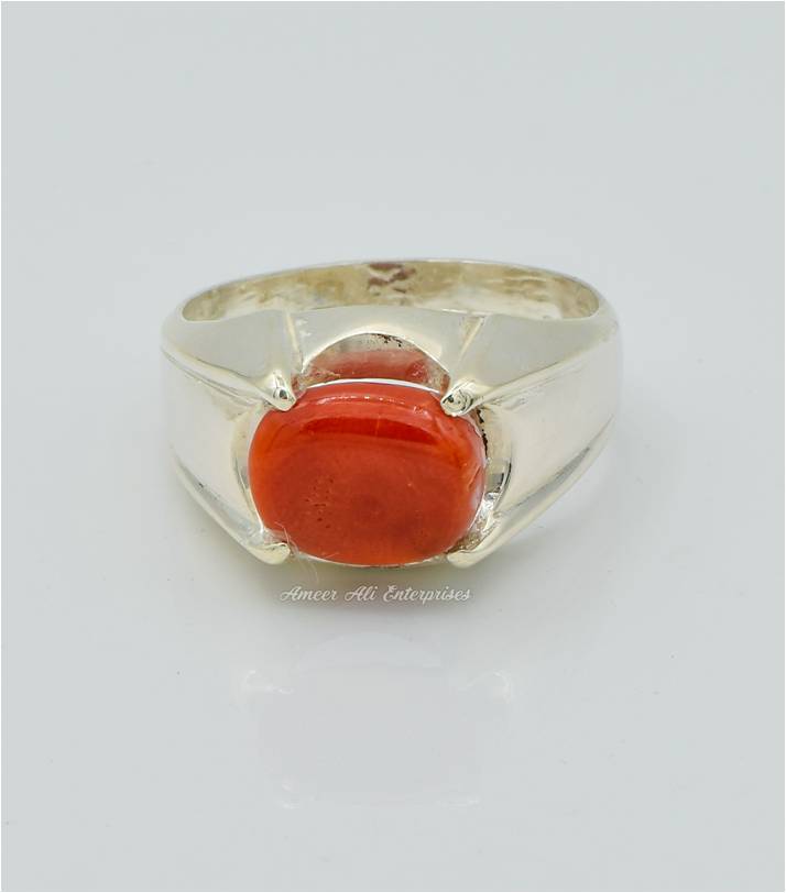 AAE 6276 Chandi Ring 925, Stone: Marjan (Coral)