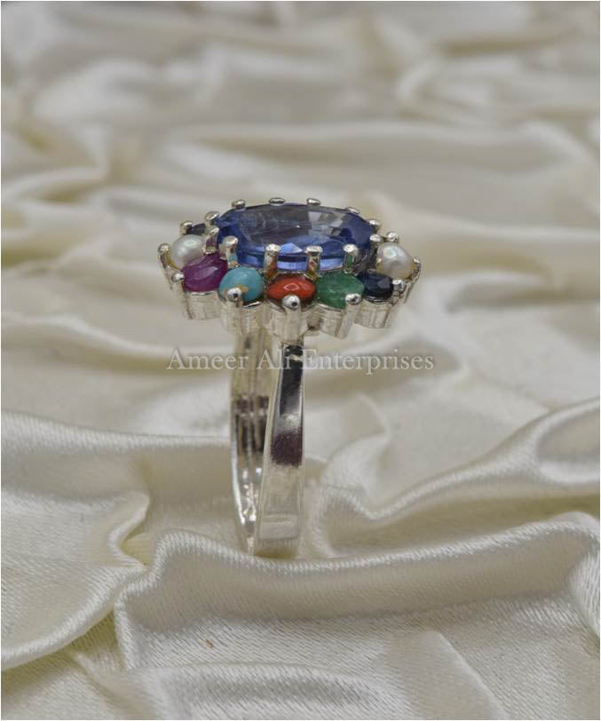 AAE 3503 Chandi Ring 925, Stone: Navratan (Nine Original Stones)