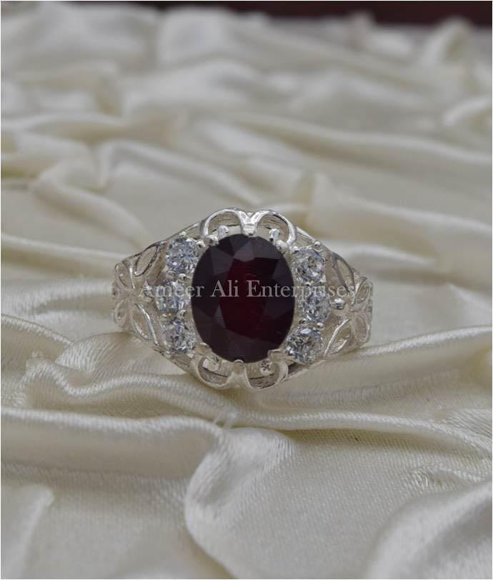 AAE 1136 Chandi Ring 925, Stone: Ruby (Yaqoot) - AmeerAliEnterprises