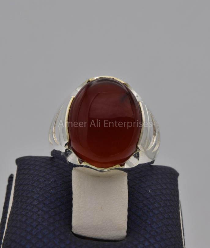 AAE 9106 Chandi Ring 925, Stone: Yamni Aqeeq - AmeerAliEnterprises