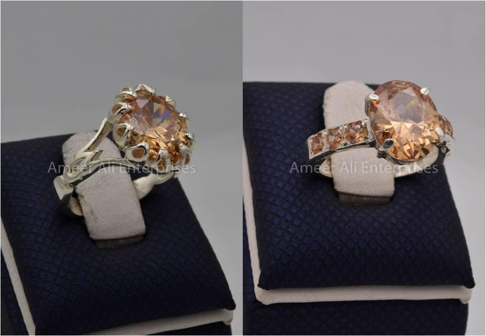 Silver Couple Rings: Pair 114, Stone: Zircon - AmeerAliEnterprises