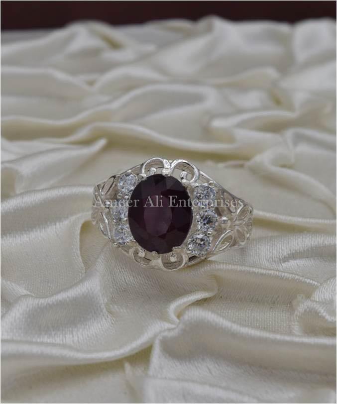 AAE 1136 Chandi Ring 925, Stone: Ruby (Yaqoot) - AmeerAliEnterprises