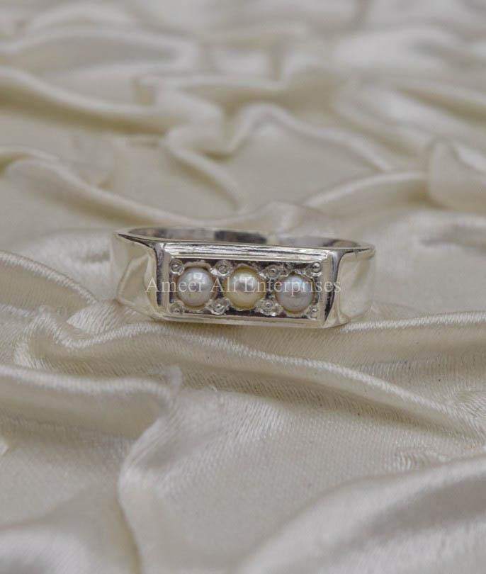 AAE 9814 Chandi Ring 925, Stone Pearl - AmeerAliEnterprises