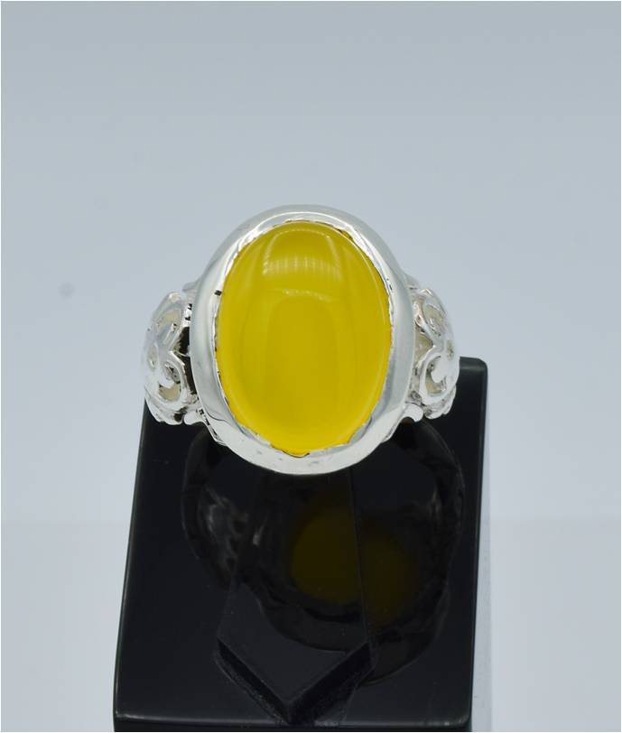 AAE 6591 Chandi Ring 925, Stone: Yellow Aqeeq