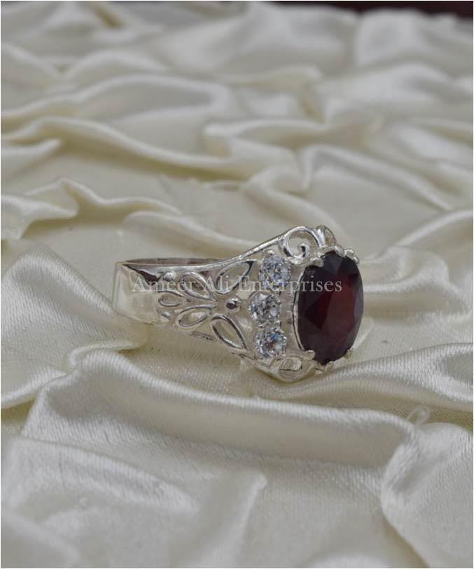 AAE 1136 Chandi Ring 925, Stone: Ruby (Yaqoot) - AmeerAliEnterprises