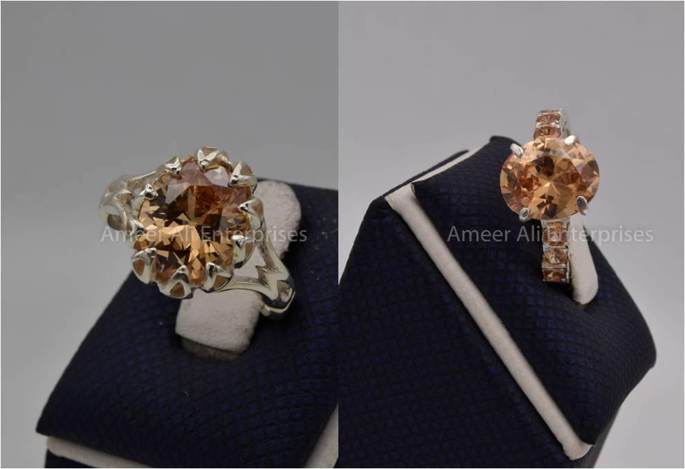 Silver Couple Rings: Pair 114, Stone: Zircon - AmeerAliEnterprises