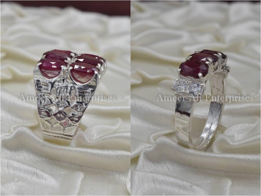 Silver Couple Rings: Pair 71, Stone: Ruby (Yaqoot) - AmeerAliEnterprises