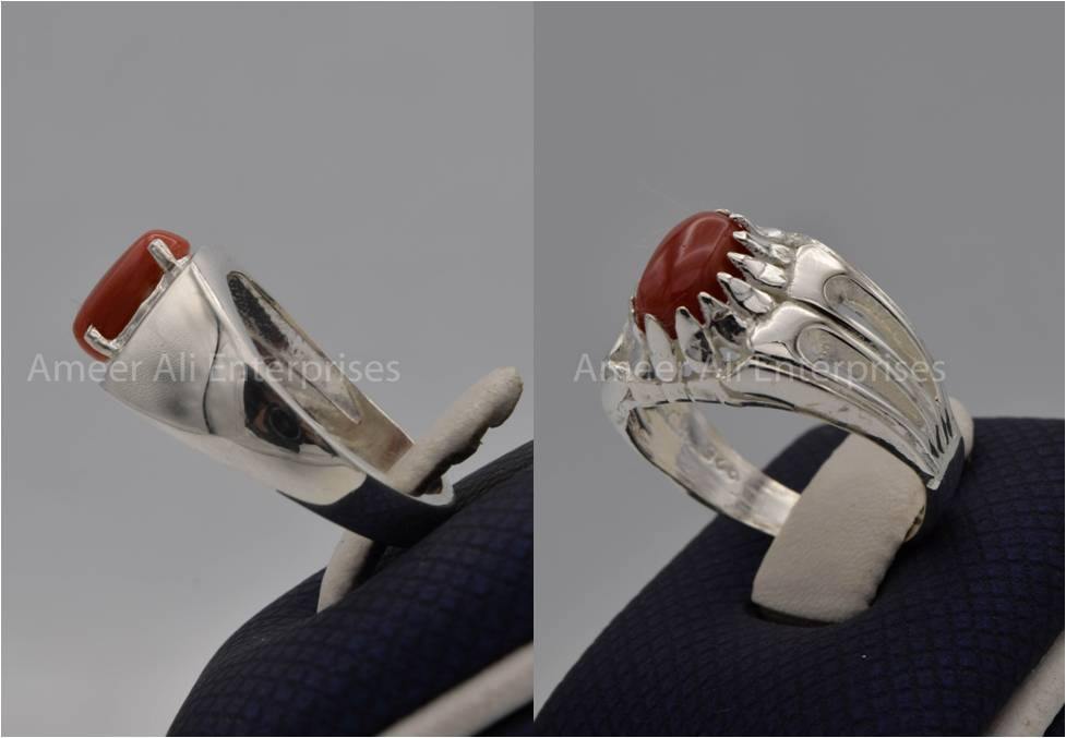 Silver Couple Rings: Pair 98, Stone: Marjan - AmeerAliEnterprises