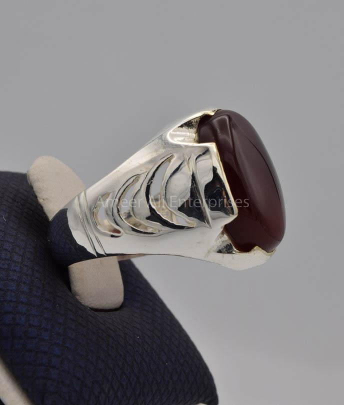 AAE 9106 Chandi Ring 925, Stone: Yamni Aqeeq - AmeerAliEnterprises
