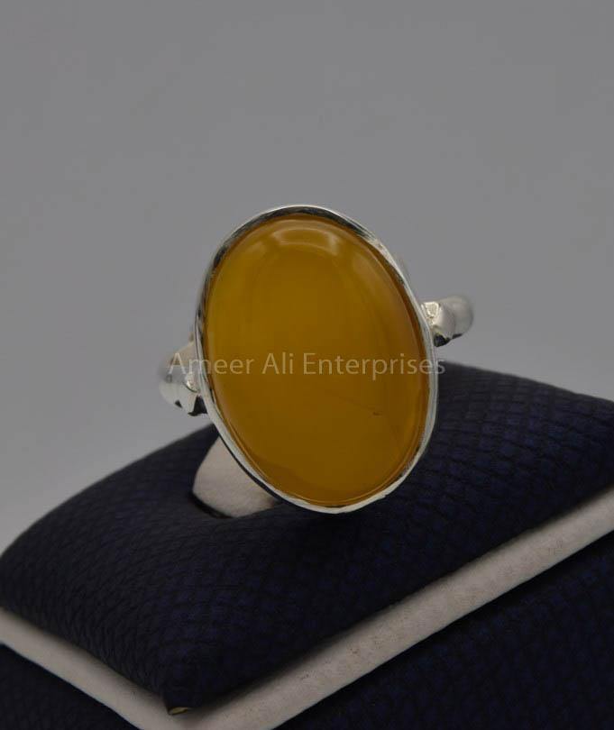 AAE 6531 Chandi Ring 925, Stone: Yellow Aqeeq - AmeerAliEnterprises