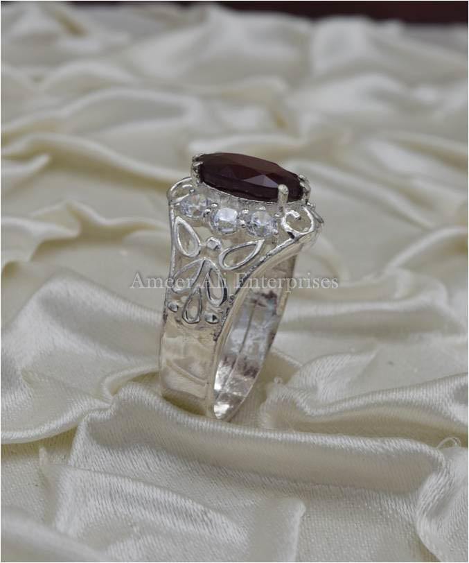 AAE 1136 Chandi Ring 925, Stone: Ruby (Yaqoot) - AmeerAliEnterprises