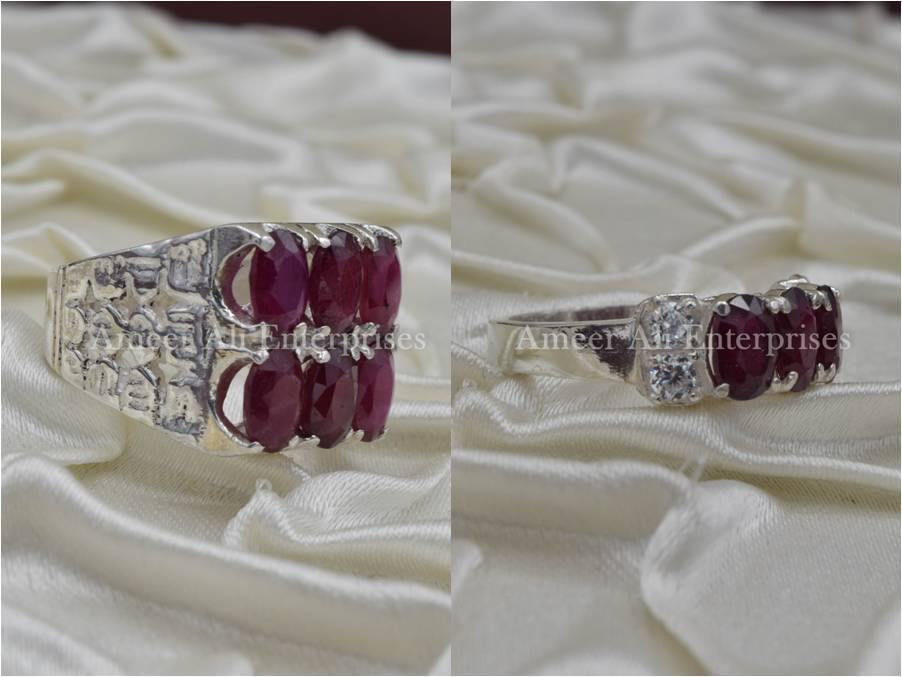 Silver Couple Rings: Pair 71, Stone: Ruby (Yaqoot) - AmeerAliEnterprises