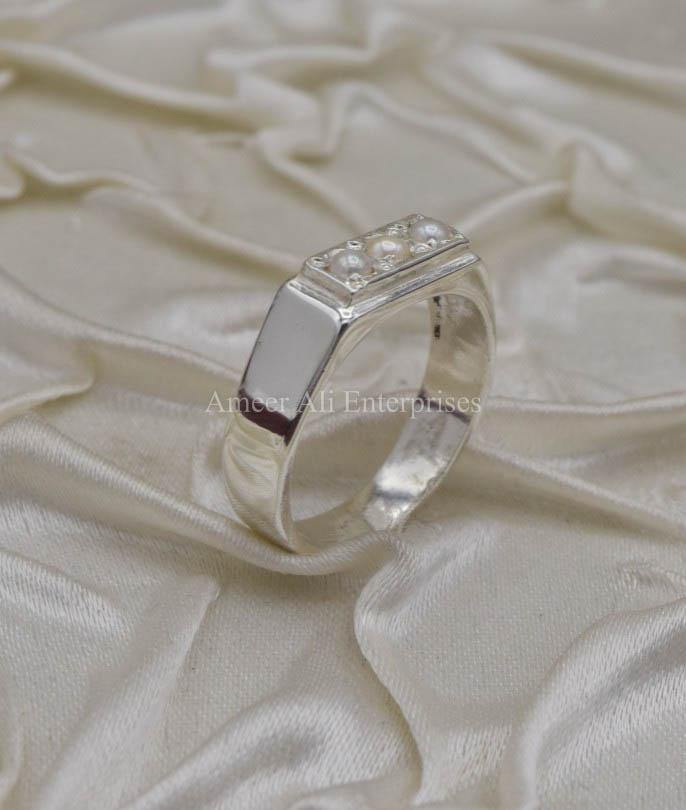AAE 9814 Chandi Ring 925, Stone Pearl - AmeerAliEnterprises