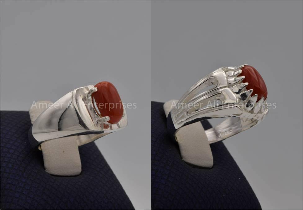 Silver Couple Rings: Pair 98, Stone: Marjan - AmeerAliEnterprises