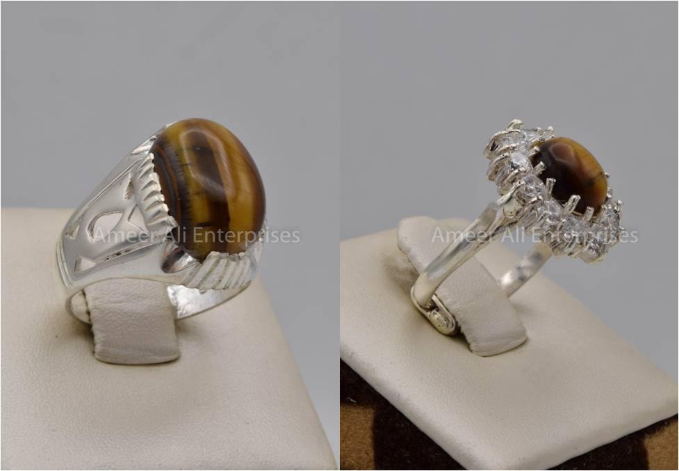 Silver Couple Rings: Pair 101, Stone: Tiger's Eye - AmeerAliEnterprises