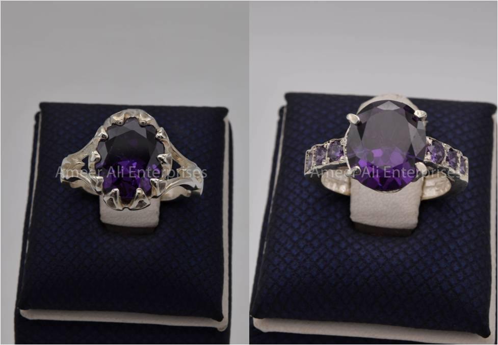 Silver Couple Rings: Pair 115, Stone: Zircon - AmeerAliEnterprises